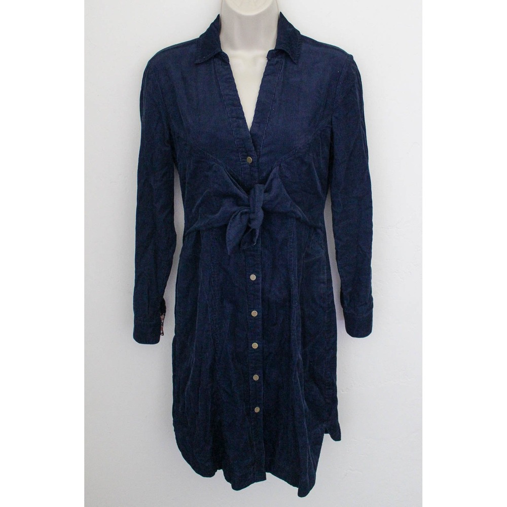 Maeve Anthropologie Shirt Dress Womens 2 Petite Blue Corduroy Tie Front Button